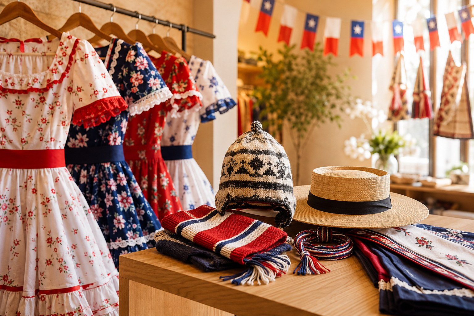 Vestidos de huasa, sombreros y accesorios tradicionales chilenos